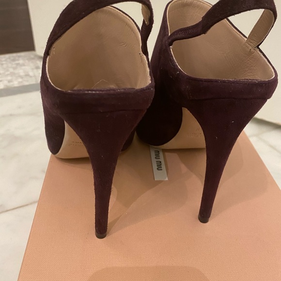Miu Miu Deep Purple Suede Peep Toe Slingbacks - Picture 4 of 5